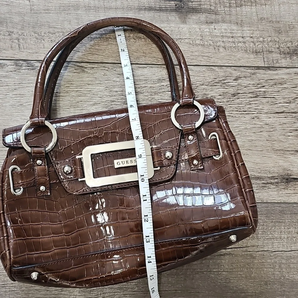 Guess Shiny Brown Croc-Embossed Shoulder Bag